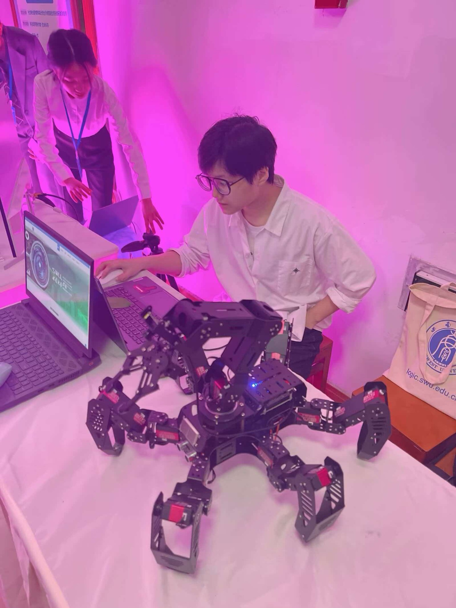 Working with a robot at a demonstration